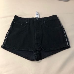 NWT LF CARMAR Black Denim Shorts - Chain Details